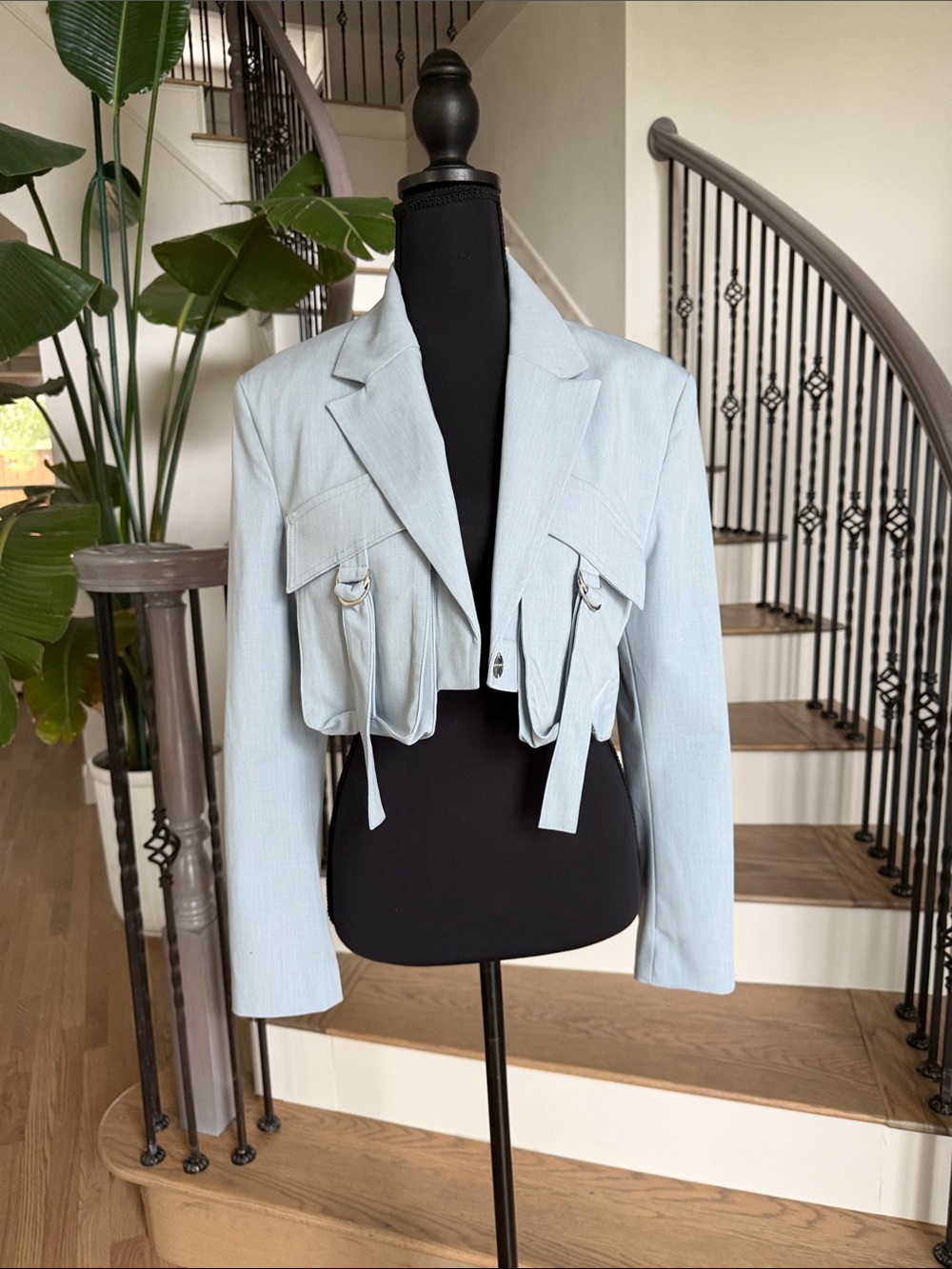 Bershka Light Blue Cropped Women's Jacket (Medium)